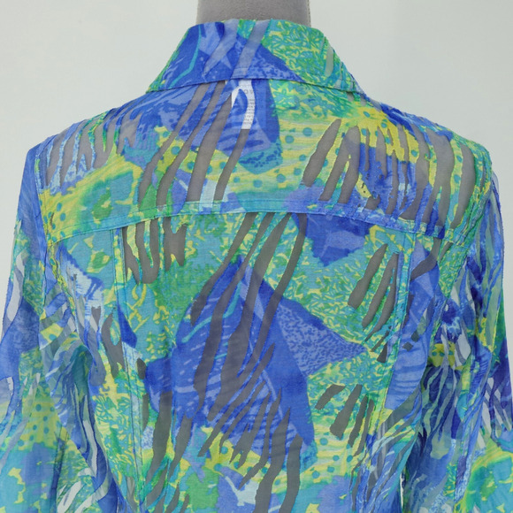 Coldwater Creek Jacket Womens 10 Blue Green Sheer Mesh Zip Lightweight Whimsy - Picture 9 of 15